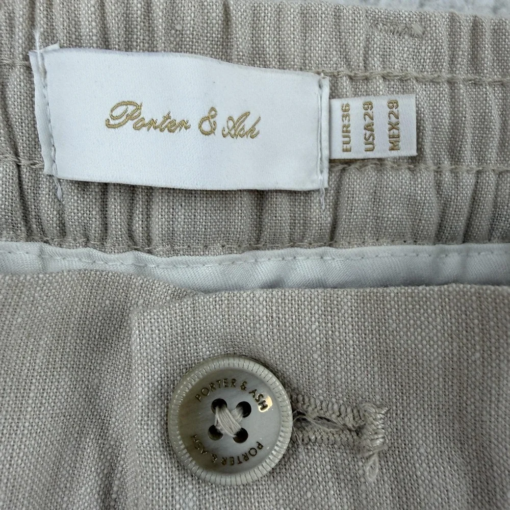 Porter & Ash Chino Pants Mens 29x30 Beige Slim Fit Linen Blend Summer Casual NWT